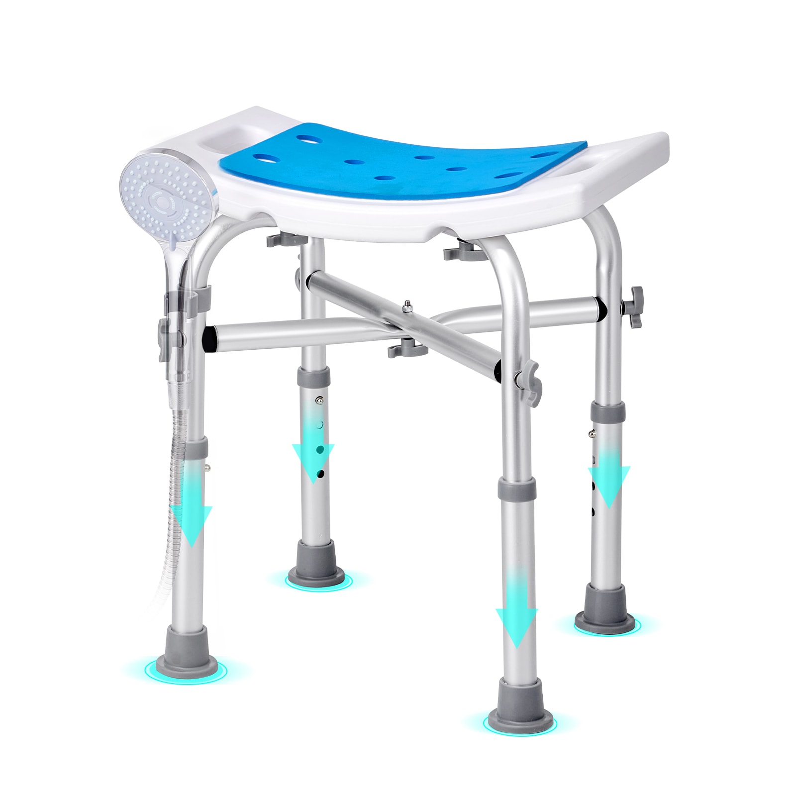 Adjustable Shower Stool With Crossbar For Elderly And Disabled_voghion.com
